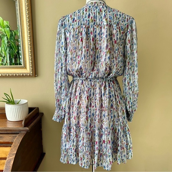 Velvet by Graham & Spencer Anastasia Printed Lurex Dress Long Sleeve Smocked S - Picture 7 of 16